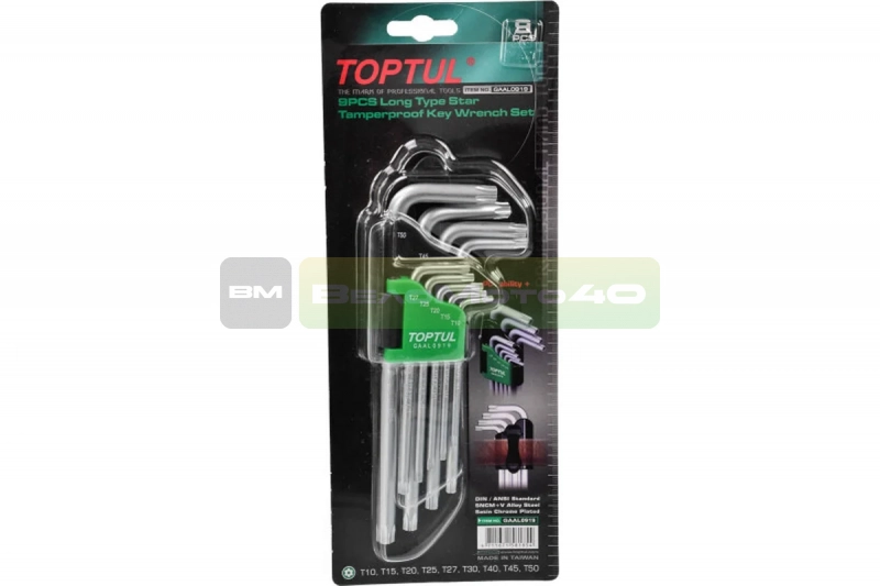 Набор длинных ключей Torx с отверстием TOPTUL T10-Т50, 9 шт. GAAL0919 ВелоМото40 Калуга