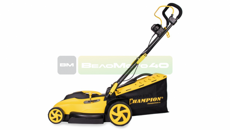 Газонокосилка эл. CHAMPION EM3815 (1,6 кВт пласт+ткань травосб. 45л  шир.380мм выс.20-70мм, 11,5кг) ВелоМото40 Калуга