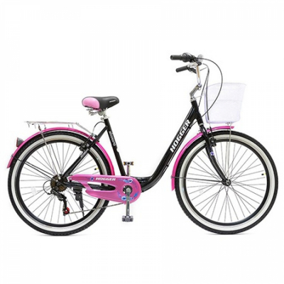 Велосипед 26" HOGGER SIGOURA V, 19" (20), алюминий, 7-скор., корзина, черно-розовый ВелоМото40 Калуга