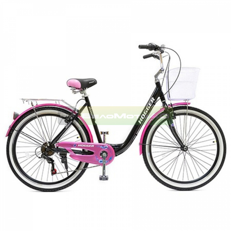 Велосипед 26" HOGGER SIGOURA V, 19" (20), алюминий, 7-скор., корзина, черно-розовый ВелоМото40 Калуга