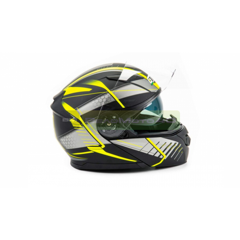Шлем мото модуляр GTX 550 #3 (L) BLACK/FLUO YELLOW GREY (2 визора) ВелоМото40 Калуга