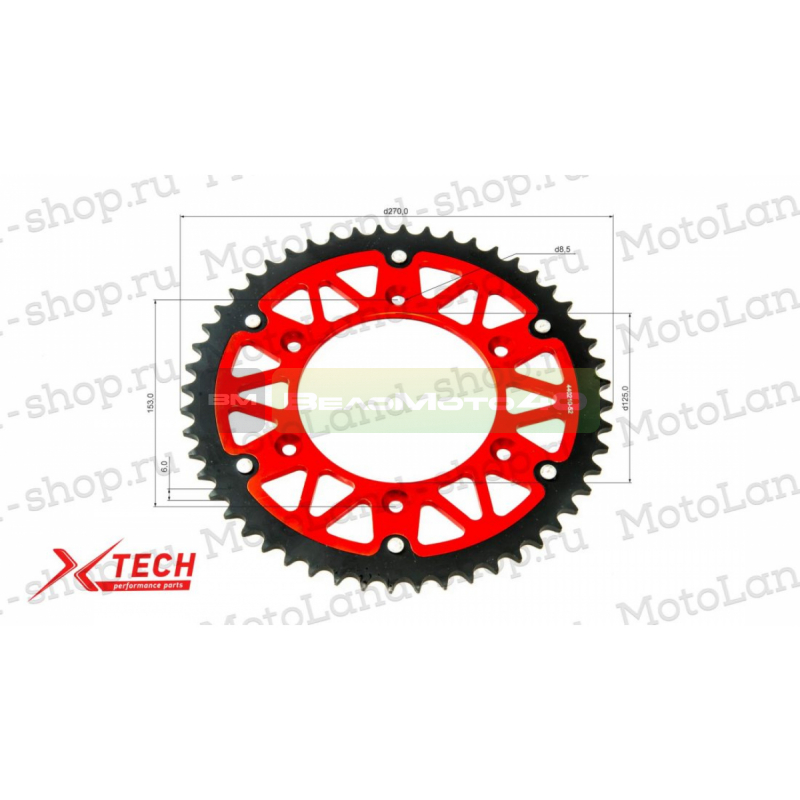 Венец, звезда ведомая (520-52) X-TECH Кросс 250-450 6х153х125 алюминий+сталь с самоочисткой ВелоМото40 Калуга