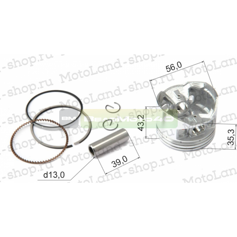 Поршень в сборе 156FMJ YX140 (W063) 140см3 D= 56 X-TECH ВелоМото40 Калуга