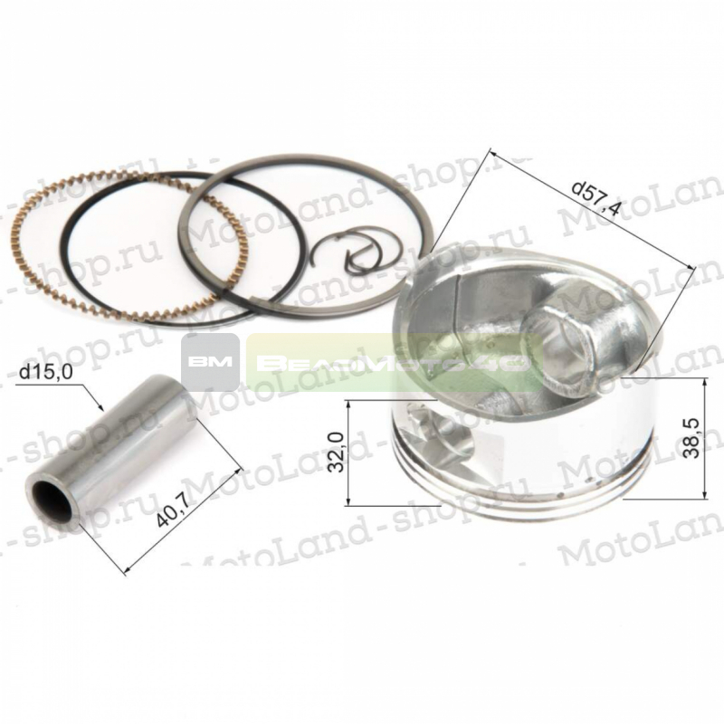 Поршень в сборе d=57.4mm 157QMJ 150см3 ВелоМото40 Калуга