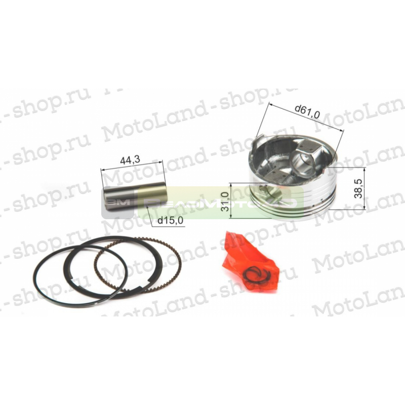 Поршень в сборе d=61mm 161QMK 200см3 с реверсом ВелоМото40 Калуга