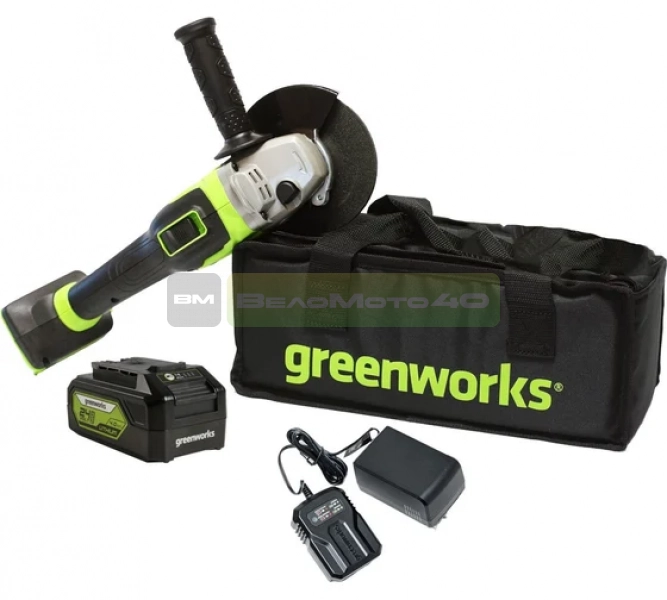 Угловая шлифовальная машина, аккумуляторная Greenworks Арт. 3200207UB, 24V, бесщеточная, c 1хАКБ 4 Ач и ЗУ в сумке ВелоМото40 Калуга