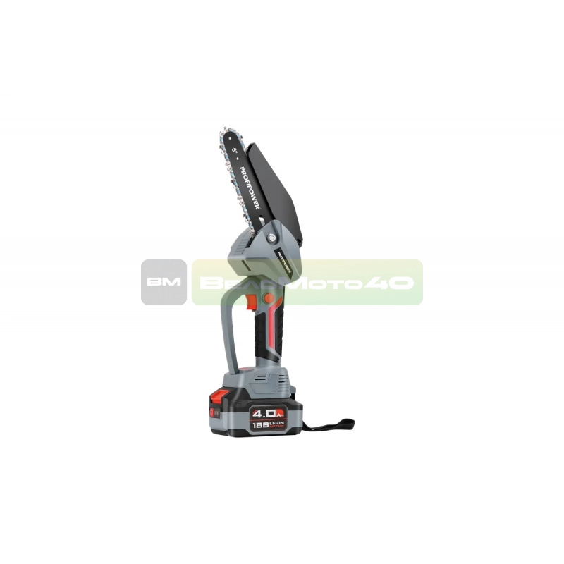 Аккумуляторная бесщеточная цепная пила PROFIPOWER MKGST-18V (18В,Li-ion-1шт, 4.0Ач, шина 6",37звеньев,2шт-цепи,0-4500 об/мин, З/У, в коробке)   E0097old ВелоМото40 Калуга
