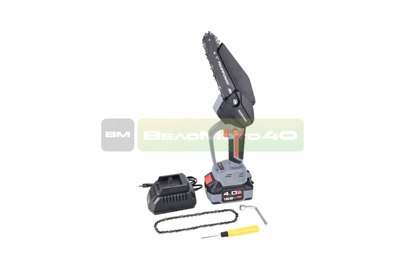 Аккумуляторная бесщеточная цепная пила PROFIPOWER MKGST-18V (18В,Li-ion-1шт, 4.0Ач, шина 6",37звеньев,2шт-цепи,0-4500 об/мин, З/У, в коробке)   E0097old ВелоМото40 Калуга
