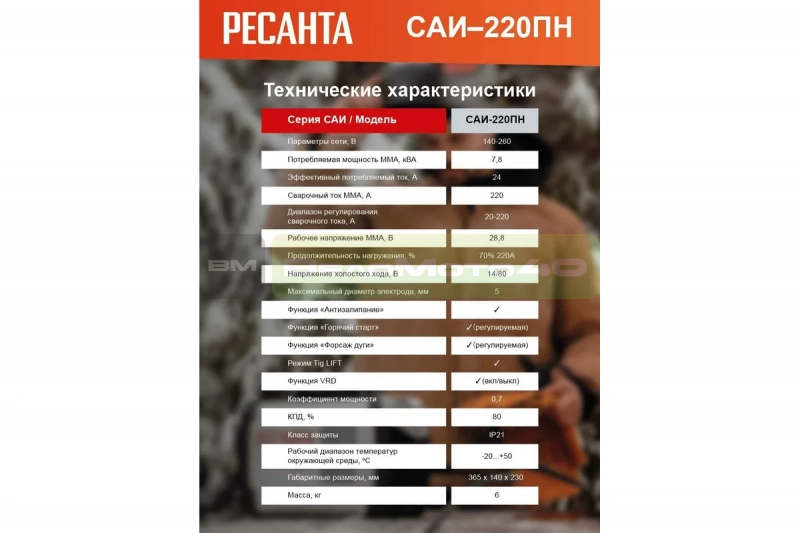 Сварочный инвертор Ресанта САИ 220 ПН 65/20 ВелоМото40 Калуга
