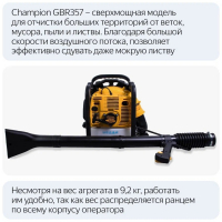 Воздуходувка CHAMPION GBR357 (2,5кВт 56,5см? 9,2кг 1080м?/ч), CHAMPION, GBR357++ ВелоМото40 Калуга
