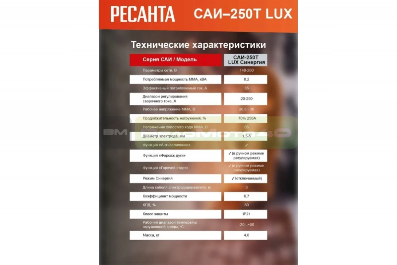 Сварочный инверторный аппарат Ресанта САИ-250Т LUX 65/72 ВелоМото40 Калуга