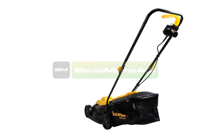 Газонокосилка эл. CHAMPION EM3411 (1 кВт пласт.+ткань травосб. 30л ширина 320мм 25-65мм, 6,4кг), CHAMPION, EM3411 ВелоМото40 Калуга